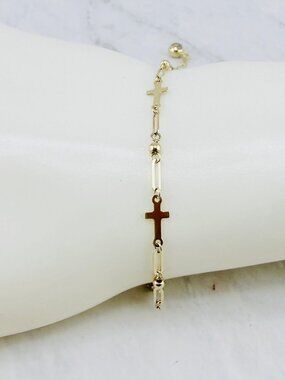 Real 10k Gold cross bracelet - Genuine gold bracelet stackable